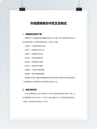市场营销策划书范文及格式