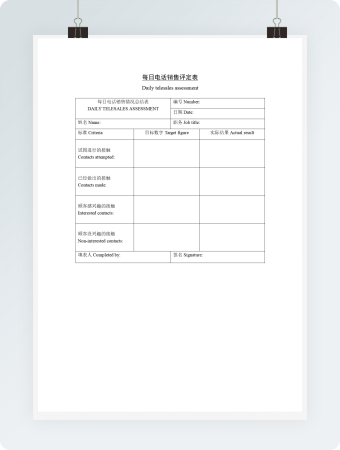 每日电话销售评定表