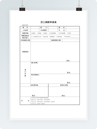 员工离职申请表格