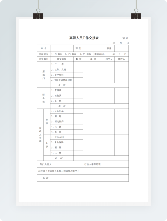 离职人员工作交接表
