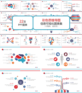 彩色思维导图图表集PPT模板