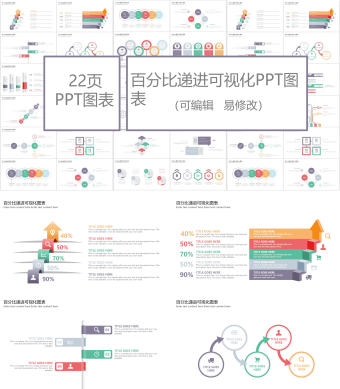 彩色百分比递进可视化PPT图表