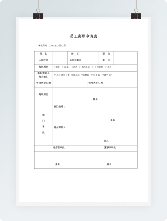  员工离职申请表