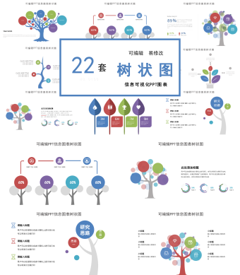 蓝色可编辑ppt信息图表树状图