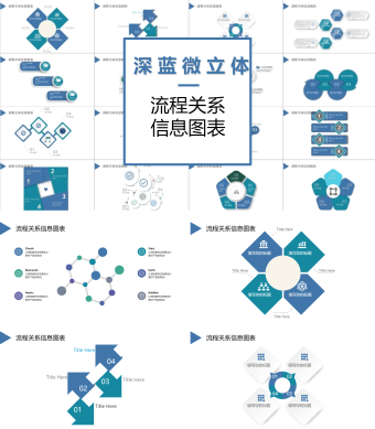 深蓝流程关系信息PPT图表