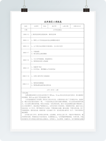 试用期员工周报表word模板2