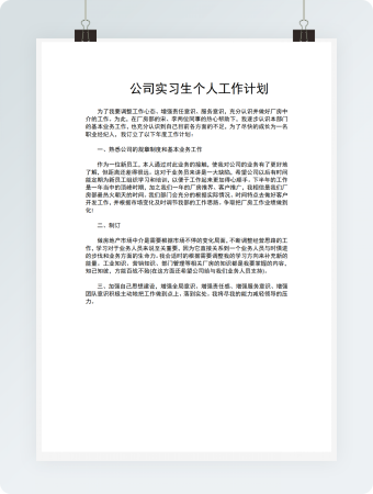 公司实习生个人工作计划