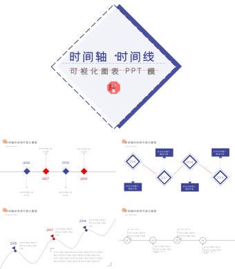 红蓝色时间轴时间线可视化图表PPT模板