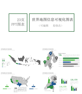 绿色世界地图信息可视化图表