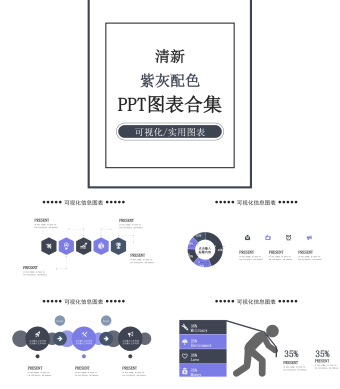 清新紫灰配色PPT图表合集