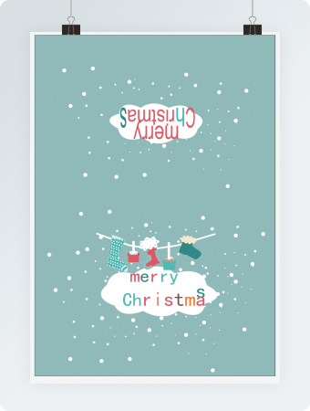 蓝色可爱风圣诞节明信片贺卡word模板