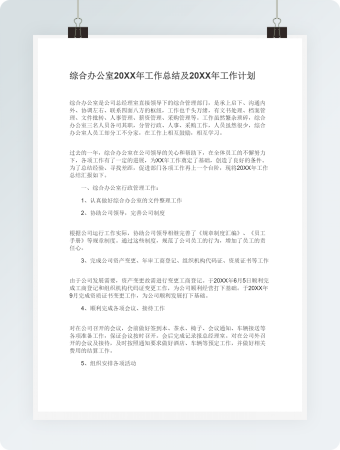 综合办公室20XX年工作总结及20XX年工作计划