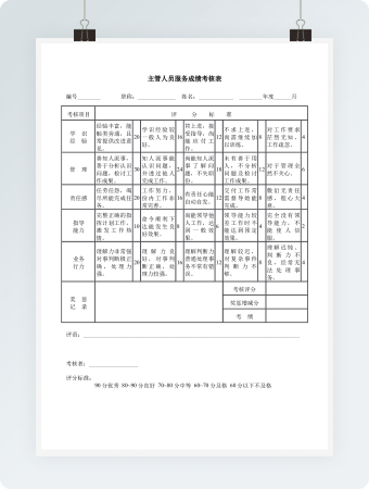 主管人员服务成绩考核表