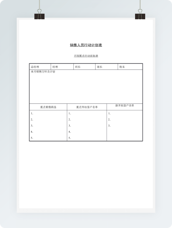 销售人员行动计划表