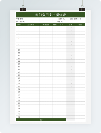 部门费用支出明细表