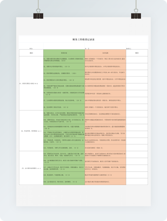 财务工作检查记录表