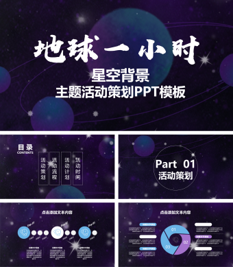 星空背景地球一小时主题活动策划PPT模板(2)