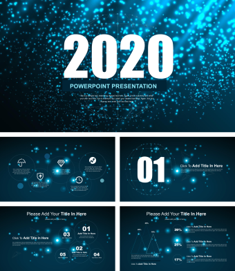 英文蓝色荧光商务创意PPT模板