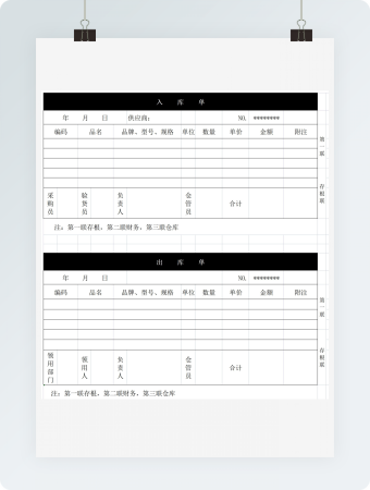 商品出库单及入库单样本