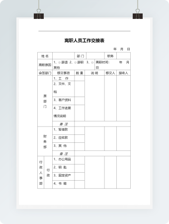 离职人员工作交接表格