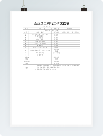 企业员工调动工作交接表