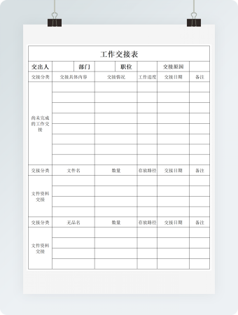 工作交接表