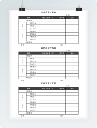 出纳现金对账表