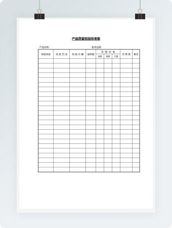 产品质量检验标准表模板
