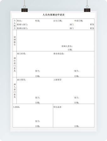 人员内部调动申请表格模板