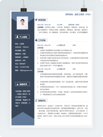 品质工程师岗位应聘模板