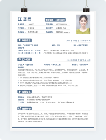 土建预算员个人简历模板