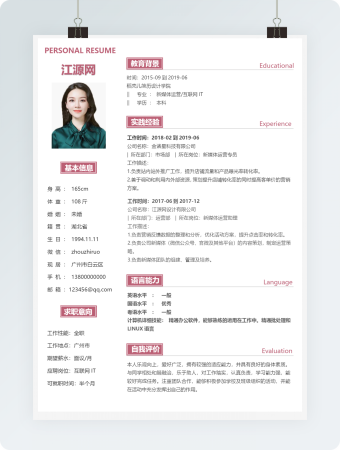 新媒体运营互联网IT行业个人简历模板