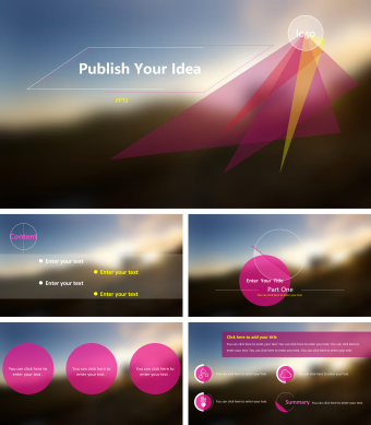 英文粉蓝简约商务总结PPT模板