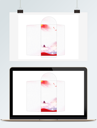 白色仙境长城天安门党政信封word模板