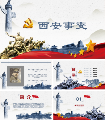 蓝色简约风西安事变PPT模板