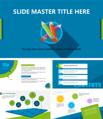 简约蓝绿扁平商务风PPT模板