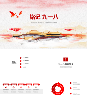 铭记九一八政府汇报教育历史党课学习PPT模版