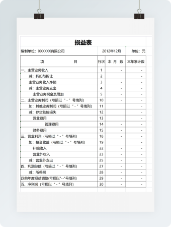 表格版损益表模板