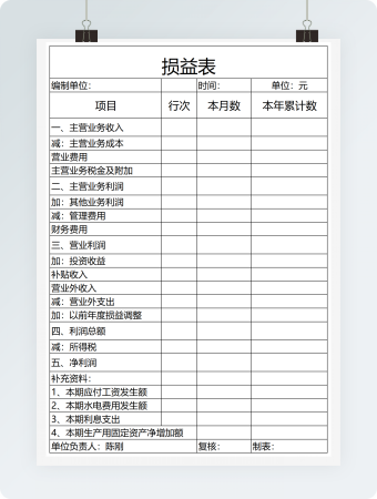 损益表表格模板