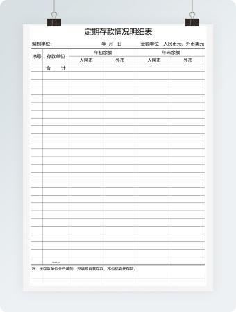 定期存款情况明细表格模板