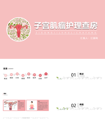 粉色简约子宫肌瘤护理查房ppt模板