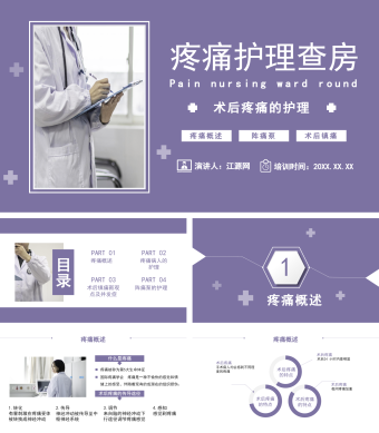 紫色简约疼痛护理查房PPT模板宣传PPT动态PPT