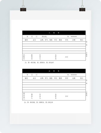商品出库单及入库单样本模板
