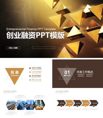 黄金扁平化创业融资PPT模版