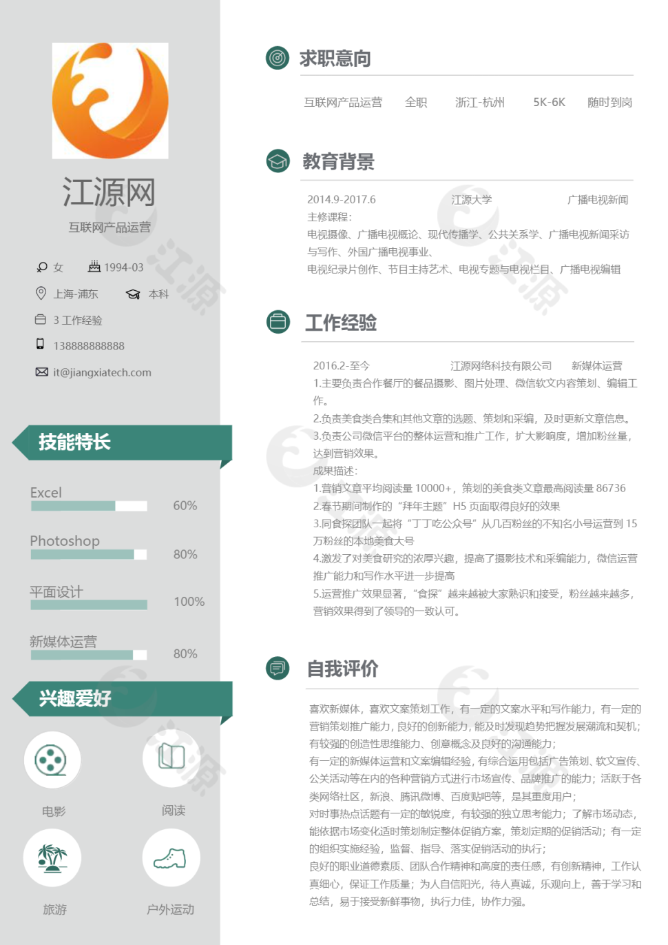 互联网产品运营个人简历模板