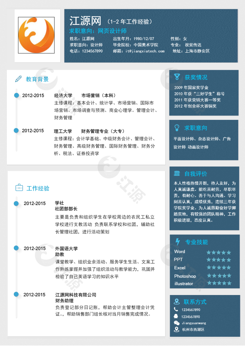 网页设计师岗位个人简历模板