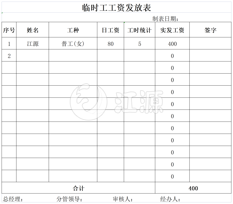 临时工工资表