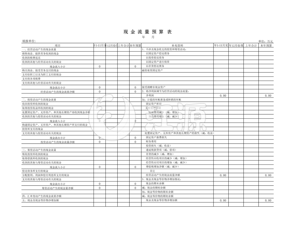 现金流量预算表