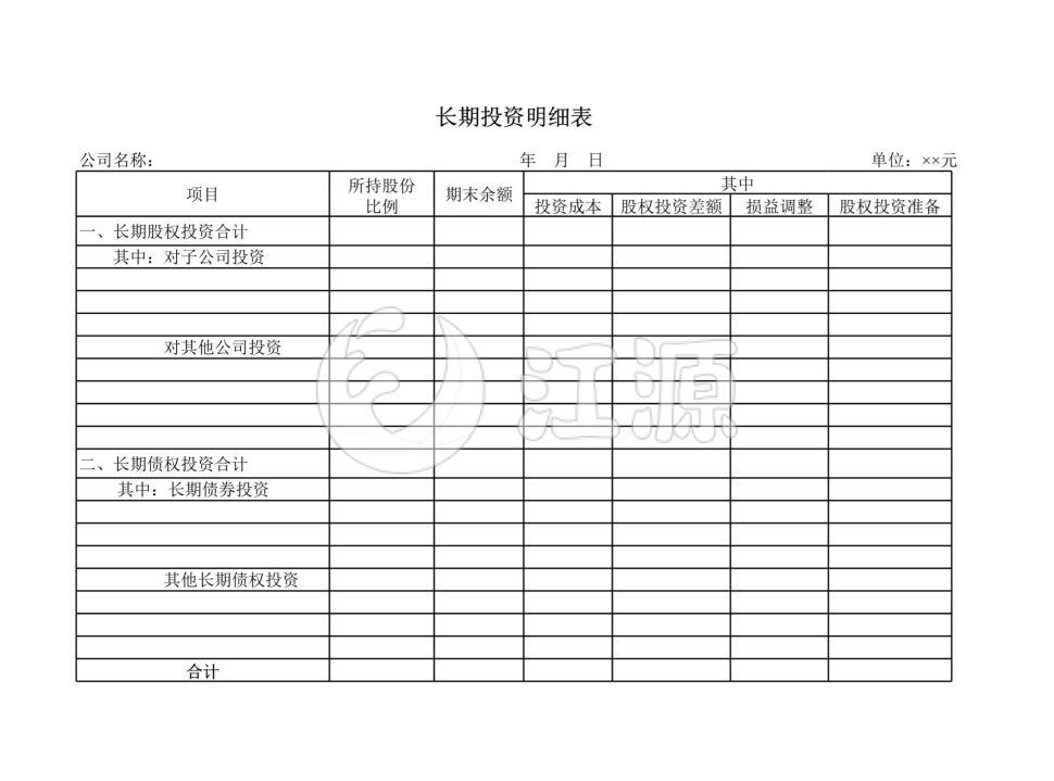 长期投资明细表