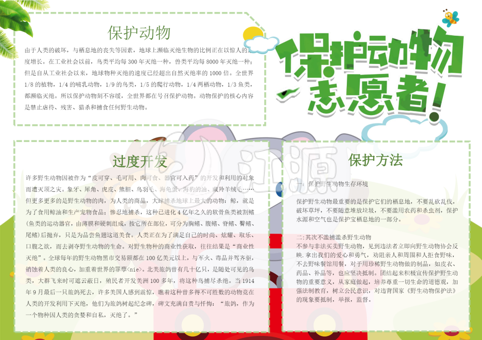 保护动物手抄报模板 